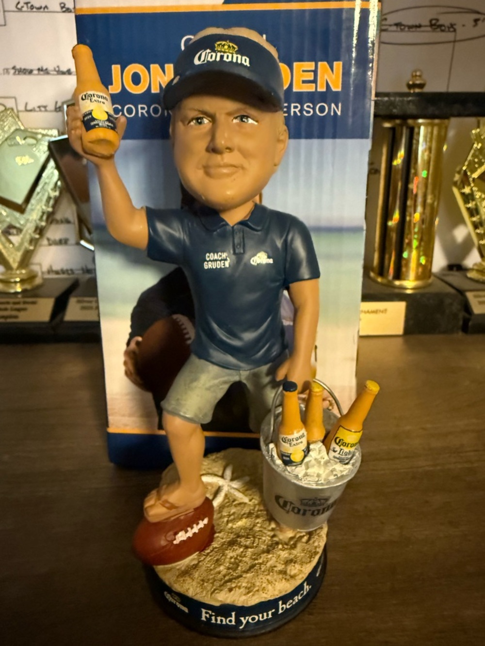 Corona Bobblehead in Navy Shirt with Yellow Bottle Accents